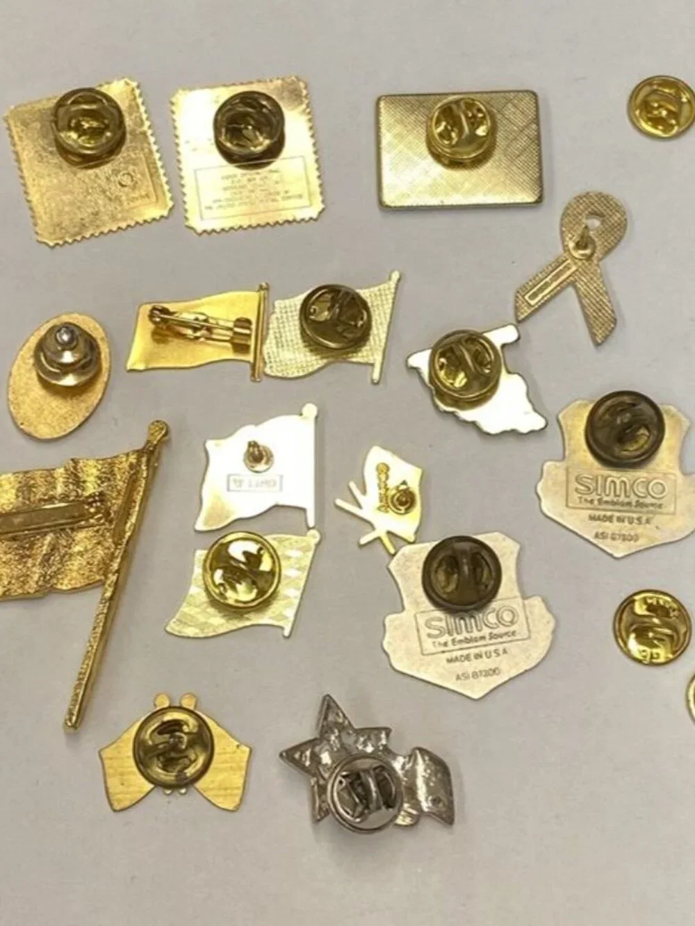 Enamel Pin LOT 16 Flags US Postage Stamps 1776 Yellow Ribbon Desert Storm Titan
